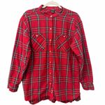 Eddie Bauer Top Womens Red Plaid Flannel Tunic Snap Front Shirt size medium Photo 0