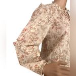 American Eagle NWT AE77 Premium  Cream Floral Ruffle V Neck Blouse Oversized M Photo 2