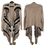 American Eagle Open Fringe Cardigan Knit Sweater Tan Black Size Medium Boho Long Photo 1