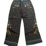 Moschino  Floral Flower Embroidered Black 100% Linen Pants‎ Womens Size 8 Photo 0