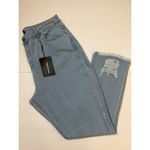 Pretty Little Thing Blue Shape Vintage Ripped Hem Straight Leg Jeans Sz 12… Photo 10