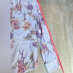 Etro Floral Stripe Shirt Womens 12 Classic Printed Poplin Button Down Top Purple Photo 10
