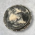 Vintage Victorian Style Raised Cameo Woman Cherubs Angels Brooch Pin Garden Gray Photo 4