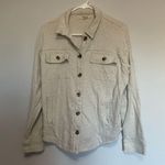 Madewell  Brushed Cotton Button Up Cream Shacket Sweater Over Jacket Photo 3