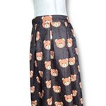 Saferin Teddy Bear Print Black Jacquard Pleated Midi Skirt Kawaii Harajuku Retro Size M Photo 4
