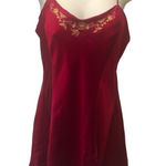 Victoria's Secret VTG Victoria’s Secret 100% Red Silk Slip Dress Sz L Gold Floral Embroidery Photo 0