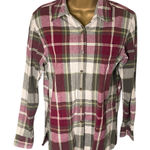 Lee Vintage Y2K Ms.  Flannel Button Down Shirt Relaxed Fit Plaid Burgundy Green S Photo 0