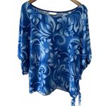 NWT Lee's Fashion Hawaii LLC Hawaiian Wide Short Sleeves Side Self Tie Tunic Top Blue Size 2X Photo 0
