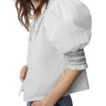 ZARA Puff Sleeve Sailor Collar Smocked Poplin Blouse Cotton White Women Size XS Photo 1