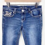 GRACE IN LA Fleur de Lis Embellished Rhinestone Bling Boot Cut Jeans Size 28 Photo 2
