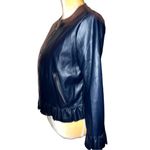 Catherine Malandrino Catherine’s Malandrino navy blue faux leather zip up ruffled jacket..new! Photo 3