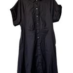Chico's  L Black Cotton Poplin Button Front Midi Shirt Dress Minimalist Photo 0