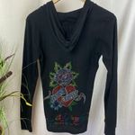 Ed Hardy  Black Long Sleeve Ribbed Embellished Hoody Top L Photo 1