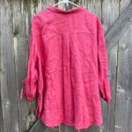 EUC John Mark Linen Ruched Sleeve Button Front Wired Collar Top Deep Rose 3X Photo 7