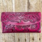 NEW Pink Leather Hand Tooled Embossed Made in Mexico Wallet Clutch Fold Open Photo 7
