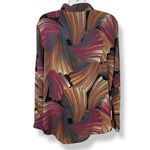 Vintage Blouse Graphic Pattern Handmade FLAWS Long Sleeve Fish Tail Secretary Brown Size M Photo 1