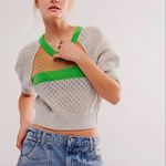 Free People NWOT Jade Cashmere Sweater in Green Combo Xsmall Photo 1
