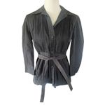 Lucky Brand Black Pleated Button Front 100% Cotton Lightweight Jacket with Belt Photo 2