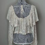 Free People Womens Silver Sequin Long Sleeve Cropped Flutter Blouse Size XS Photo 1