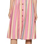 BCBGeneration Sunrise stripe A-Line Button-front linen multi colored striped retro midi skirt Photo 1