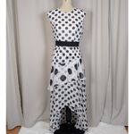 New York & Company Sleeveless Polka Dot Ruffle Maxi Dress Black and White Small Photo 14