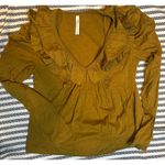 Anthropologie  Mustard Yellow Ruffled Long Sleeve Cotton Top Size M Photo 0