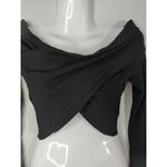 LNA Una Top Black Tencel Blend Ribbed Long Sleeve Wide Neck Cropped Top Size M Photo 3