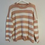 FRNCH Paris Sweater Pink White Striped Knit Perforated Crewneck Casual Trendy Photo 0