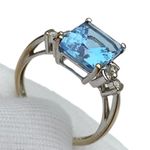 10k 10KT Karat Fine Solid White Gold Blue Topaz & Diamond Ring Women’s 6.5 Photo 1