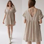 Urban Outfitters  Serendipity Neutral Linen V-Neck Babydoll‎ Dress Size Medium Photo 1