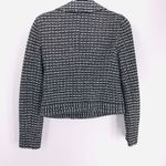 Tory Burch  Tweed Moto Jacket Black Knit Zip Front Leather Trim Small Old Money Photo 5