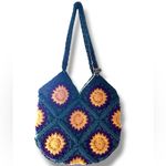 Handcrafted Crochet Teal Purple and Yellow Shoulder Bag Boho Granny Square Photo 8
