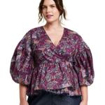 Target Kika Vargas Purple Floral Cotton Coral Reef Scallop Edge Wrap Top size 4X Photo 1