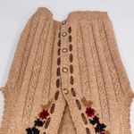 Vintage Jantzen Granny Sweater‎ Vest Womens L Tan Cable Knit Embroidered Floral Brown Size L Photo 2