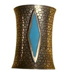 Wide Cuff Bangle Bracelet with Turquoise Diamond Shape Center Piece Silver Photo 10