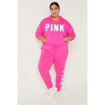 PINK - Victoria's Secret  Cinched Crop Hoodie & Sweatpants Atomic Pink Set L/XL Photo 10