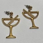 Avon Women’s Pierced Dangle Drop Earrings Gold Tone & Rhinestone Olive Martini Photo 0