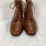 Etienne Aigner Brown Leather Ankle Boots Womens 7.5 Lace Up Combat Booties-flaw Photo 2