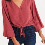 American Eagle Outfitters Red Polka Dot bell sleeve Tie-Front Crop Blouse Medium Photo 0