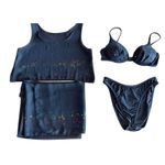 Venus Vintage Swim Wear Black Top C Bottom Moderate M Sarong Lot 4 Pc Bundle Photo 1