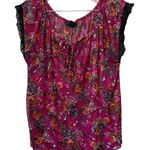 Self Esteem Vintage Y2K Sheer Floral Blouse Lace Trim Magenta L  Photo 0