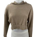 Alo Yoga Muse Women's Brown Ribbed Knit Hooded Long Sleeve Crop Sweatshirt Top M Size M Photo 0