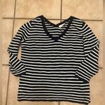 Loft Navy white stripe  3/4 length blouse sweater Photo 0