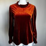 SheIn Velvet Long Sleeve Top In Rust Withe Ruffle Hem Size M Photo 1