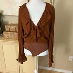 Reformation Brown Ruffle Penny Bodysuit Size Medium Photo 2