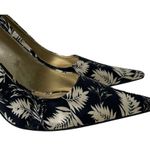 Nine West  Freda Black Ivory Palm Leaf Print Pumps Heels Shoes Pointy Toe Work 7M Photo 2