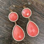 Drop Earrings Salmon Pink Diamond Edge Teardrop Bobble Style Jewelry Gold Detail Photo 0