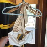 Le lis NWT Cream & Taupe Cross Neck Halter Crop Top w/ Button Detail Size Small Photo 5