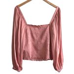 J.Crew  Squareneck Smocked Featherweight Satin Top Blouse Long Sleeve Rose Pink Photo 4