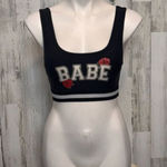 No Boundaries  XS Black Babe Crop Tank Top Rose Graphic Photo 0